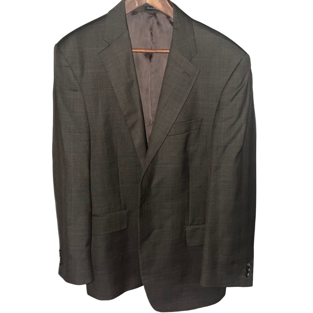 Alexandre London Men's 42R Pure Wool Brown Glen Plaid Savile Row Sport Coat Fall